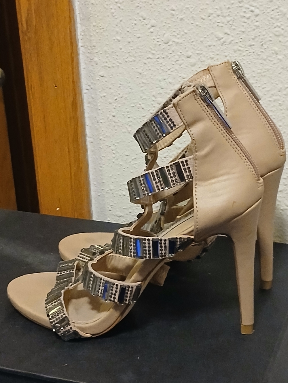 Steve Madden Nude Rhinestone Gladiator Cage Heels Stiletto Sandals Women’s 7M